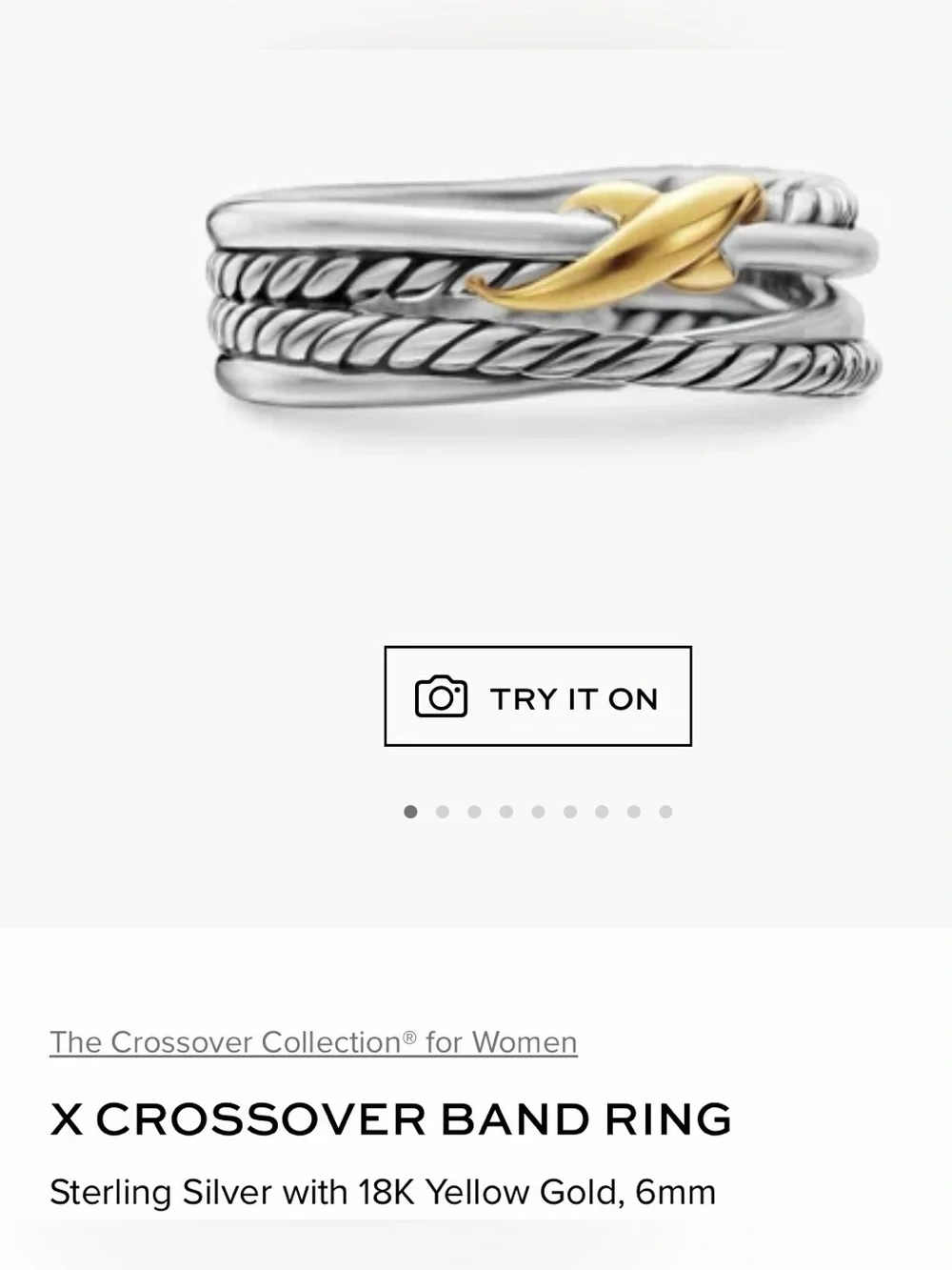 David Yurman X Crossover Ring - Size 8 - Authentic